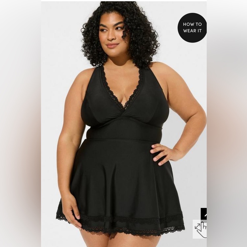 TORRID Wireless Mid Lace Trimmed Swim Dress With Brief 1X